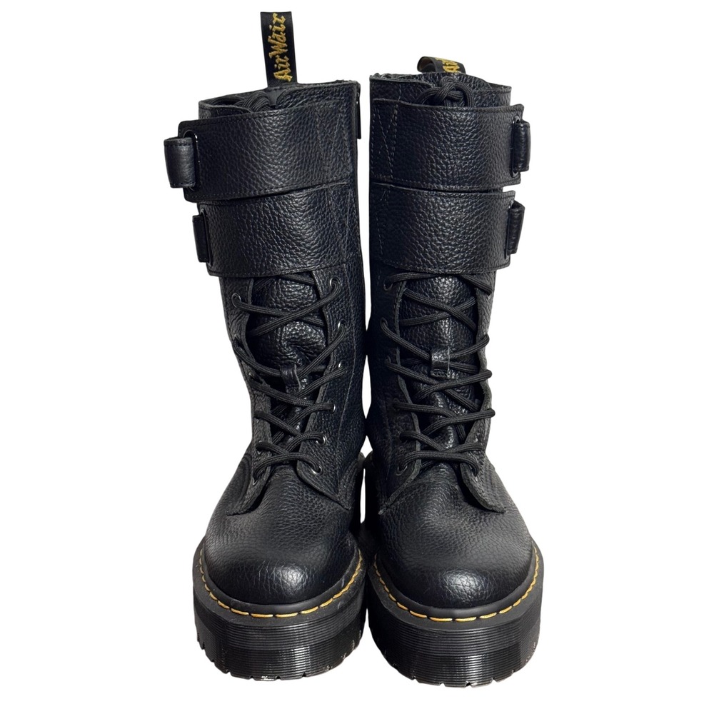 RARE Dr. Martens Jagger Black Aunt Sally Leather Platform Strap Boots US 8 UK 6